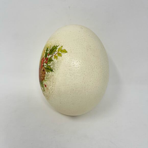 Hand Painted Candles Pinecone Greenery on Full Ostrich Egg by Nebraska‎ Artist - Picture 4 of 6